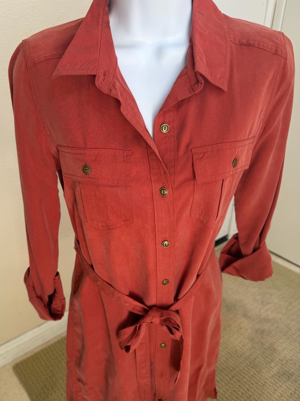Banana republic Women’s Button-Front Shirt Dress in Rust Red Orange size 0